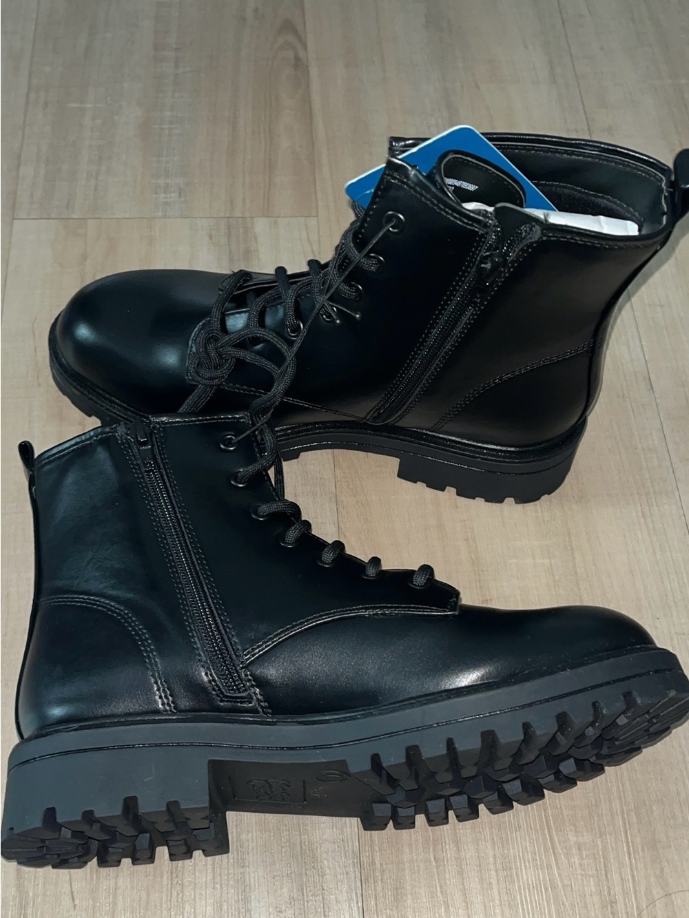 Girl’s Black Combat Lace-Up Boots with Side Zip